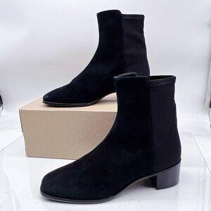 Stuart Weitzman City Block Square-Toe 45 Ankle Bootie Black Suede US 8.5 -SPAIN